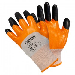 Перчатки «Для садовых работ - Пчелка», полиэстеровые, нитриловое покрытие, оранж+черный, в и/у, 9(L)