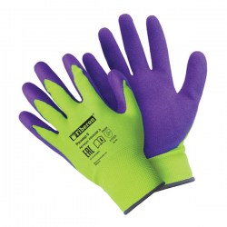 Перчатки "Суперкомфортные", полиэстер, покрытие Sandy Latex, в и/у, 9(L), салатовый+фиолетовый, Fibe
